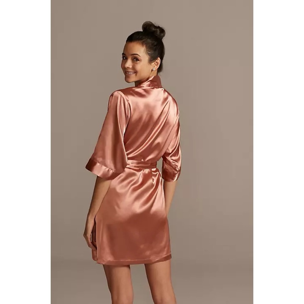 Davids Bridal Robe Satin Pink Desert Coral Large XL BRIDAL Bridesmaid Silky - Picture 2 of 9